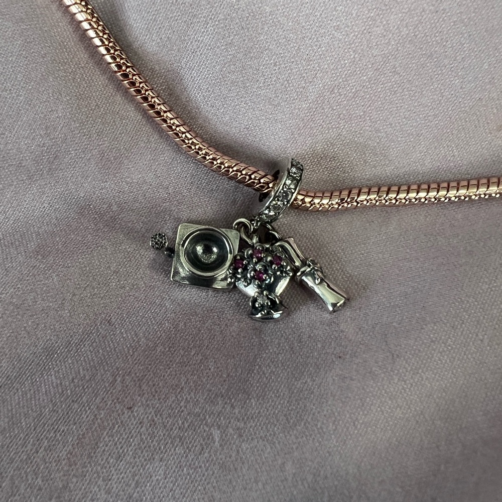 Triple Dangle Silver Graduation Charm For Pandora Braclets - Picture 5 of 6